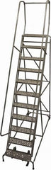 Cotterman - 140" 11 Step Rolling Warehouse Ladder - Rolling Safety Ladder, 450 Lb Capacity, 110" Platform Height, 32" Base Width x 78" Base Depth, Perforated Tread - Americas Tooling