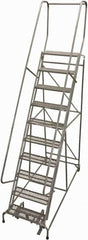 Cotterman - 130" 10 Step Rolling Warehouse Ladder - Rolling Safety Ladder, 450 Lb Capacity, 100" Platform Height, 32" Base Width x 72" Base Depth, Perforated Tread - Americas Tooling