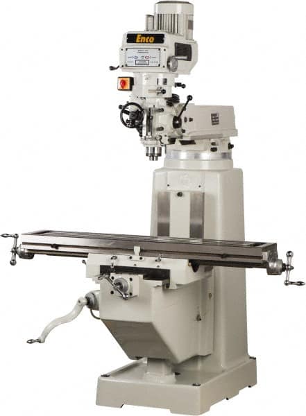 Enco - 10" Table Width x 54" Table Length, Variable Speed Pulley Control, 3 Phase Knee Milling Machine - R8 Spindle Taper, 3 hp - Americas Tooling