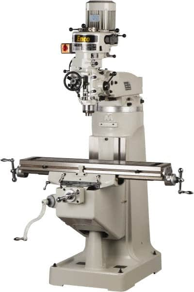 Enco - 9" Table Width x 42" Table Length, Step Pulley Control, 3 Phase Knee Milling Machine - R8 Spindle Taper, 3 hp - Americas Tooling