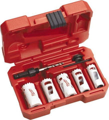 Milwaukee Tool - 7 Piece, 3/4" to 1-1/4" Saw Diam, Automotive Hole Saw Kit - Bi-Metal, Toothed Edge, Includes 5 Hole Saws - Americas Tooling