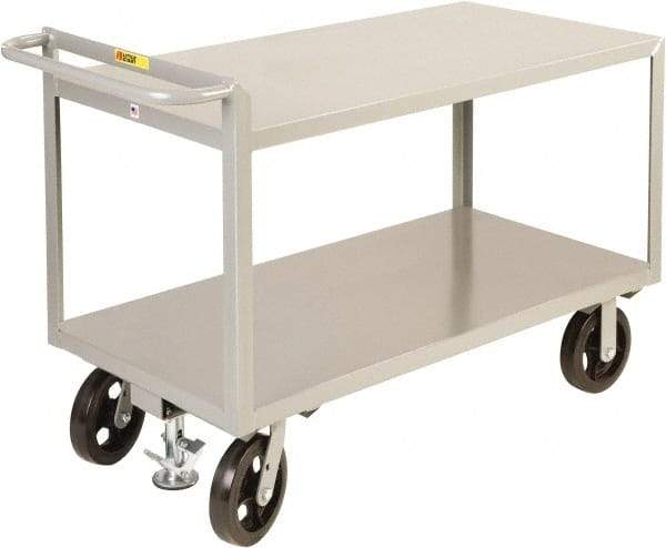 Little Giant - 2,400 Lb Capacity, 2 Shelf, Steel Shelf Truck - 60" Long x 30" Wide x 36" High, 8" Diam Mold-On Rubber Wheels - Americas Tooling