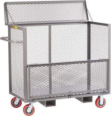 Little Giant - 3,600 Lb Capacity, 1 Shelf, 4-Sided Steel Security Truck - 60" Long x 30" Wide x 47" High, 6" Diam Polyurethane Wheels - Americas Tooling