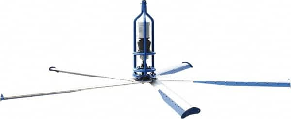 Patterson Fan - 5 Blades, 8' Blade Length, 67,178 CFM High Performance Industrial Ceiling Fan - 110 RPM, 220V, Blue & Silver - Americas Tooling