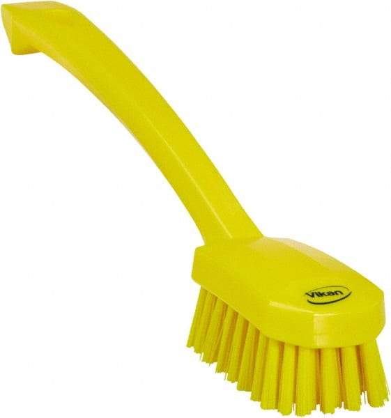 Vikan - 0.8" Bristle Length, Polyester Food Service Brush - 3" Long x 1.6" Wide Head, 10.2" OAL, Ergonomic Handle, Yellow, Polypropylene Block - Americas Tooling