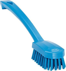 Vikan - 0.8" Bristle Length, Polyester Food Service Brush - 3" Long x 1.6" Wide Head, 10.2" OAL, Ergonomic Handle, Blue, Polypropylene Block - Americas Tooling