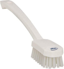 Vikan - 0.8" Bristle Length, Polyester Food Service Brush - 3" Long x 1.6" Wide Head, 10.2" OAL, Ergonomic Handle, White, Polypropylene Block - Americas Tooling