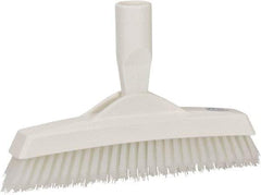 Vikan - 1.6" Bristle Length, Polyester Utility Scrub Brush - 9" Long x 1-1/2" Wide Head, 9-1/4" OAL, European Threaded Handle, White, Polypropylene Block - Americas Tooling