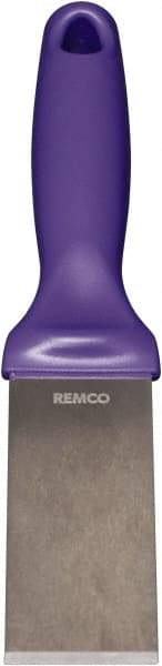 Remco - Stiff Stainless Steel Beveled Scraper - 1-1/2" Blade Width x 3-1/2" Blade Length, 5-13/32" Long Ergonomic Polypropylene Handle - Americas Tooling