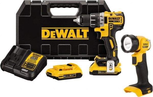 DeWALT - 20 Volt 1/2" Chuck Mid-Handle Cordless Drill - 0-500 & 0-2000 RPM, Keyless Chuck, Reversible, 2 Lithium-Ion Batteries Included - Americas Tooling