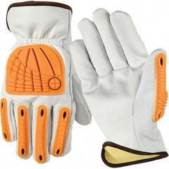 Wells Lamont - Size M Cut Resistant Work Gloves - For Work & Driver, Uncoated, Elastic Band Cuff, Full Fingered, White/Orange, Paired - Americas Tooling