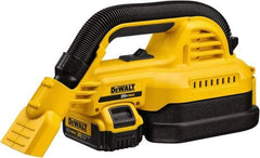 DeWALT - 0.5 Gal Plastic Tank, Battery Powered Wet/Dry Vacuum - 0.33 Peak hp, 20 Volt, 1-1/4" Hose Fitting, Cordless, HEPA Filter, Accessories Included - Americas Tooling