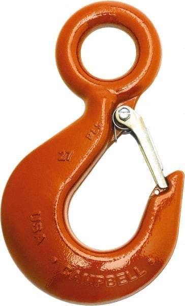 Campbell - 4,000 Lb Capacity, Chain Grade 100, Alloy Steel Eye Hook - 4.84" Reach, 1-1/8" Eye ID, 6.47" OAL, Painted Orange - Americas Tooling