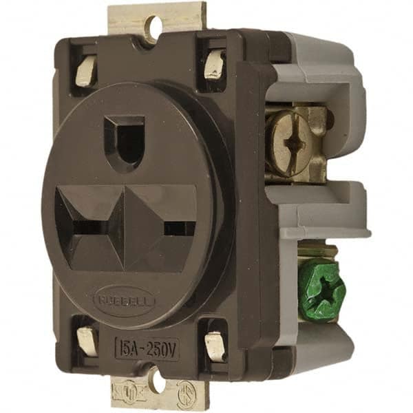 Hubbell Wiring Device-Kellems - 250 VAC 15A NEMA 6-15R Industrial Grade Brown Straight Blade Single Receptacle - Americas Tooling