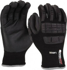 PRO-SAFE - Size M (8) Nitrile Coated Nylon/Nitrile Work Gloves - Palm & Fingers Coated, Slip-On Cuff, Black, Paired - Americas Tooling