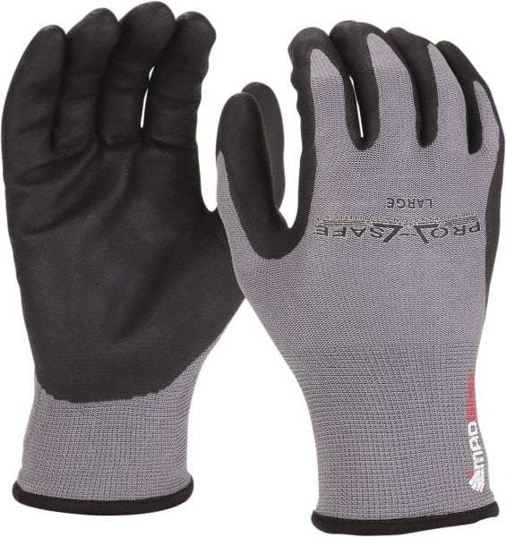 PRO-SAFE - Size M (8) Nitrile Coated Nylon/Nitrile Work Gloves - Palm & Fingers Coated, Slip-On Cuff, Black/Gray, Paired - Americas Tooling