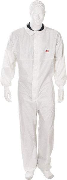 3M - Size 3XL SMS General Purpose Coveralls - White, Zipper Closure, Zipper Cuffs, Elastic Ankles, Serged Seams - Americas Tooling