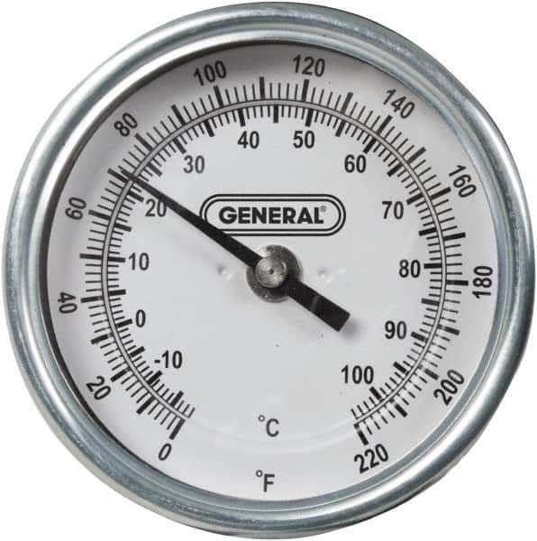 General - 36 Inch Long Stem, 3 Inch Dial Diameter, Back Connected Bi-Metal Thermometer - 220°Fahrenheit - Americas Tooling