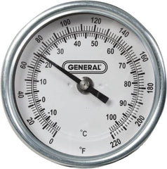 General - 36 Inch Long Stem, 3 Inch Dial Diameter, Back Connected Bi-Metal Thermometer - 220°Fahrenheit - Americas Tooling