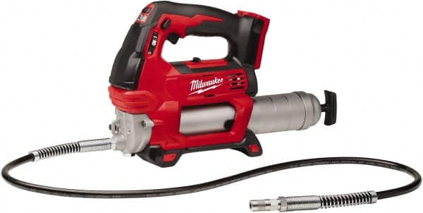 Milwaukee Tool - 10,000 Max psi, Flexible Battery-Operated Grease Gun - 14 oz Capacity, 31 Strokes per oz, Includes Grease Gun, Gauge Hose Assembly & Coupler - Americas Tooling