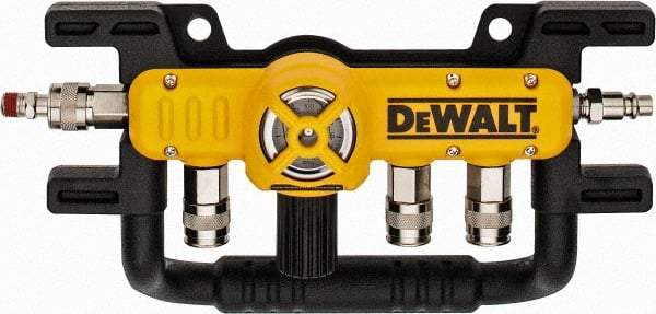 DeWALT - Aluminum Heavy Duty Quadraport Air Line Splitter with Regulator - 200 Max psi, 12-1/2" Long, 3/8 NPT Diam Inlet Fitting - Americas Tooling