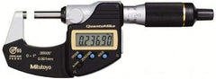 Mitutoyo - 0.001 mm Resolution, Standard Throat, Electronic Outside Micrometer - Includes Stand - Americas Tooling