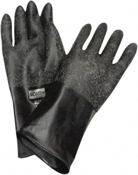 North - Size L (9), 14" Long, 14 mil Thick, Butyl Chemical Resistant Gloves - Rough Finish, Rolled Cuff, Black, FDA Approved - Americas Tooling