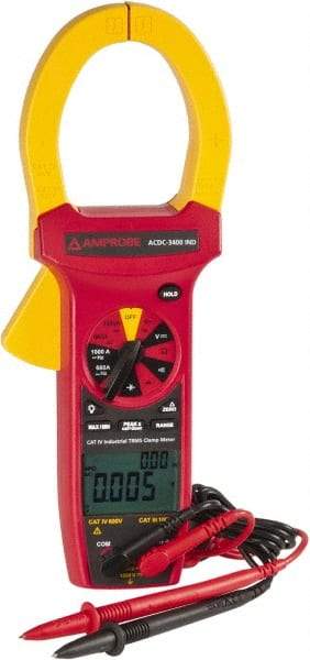 Amprobe - ACDC-3400 IND, CAT IV, CAT III, Digital True RMS Clamp Meter with 2.2441" Clamp On Jaws - 750 VAC, 1000 VDC, 1000 AC/DC Amps, Measures Voltage, Capacitance, Current, Frequency, Resistance - Americas Tooling