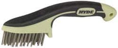 Hyde Tools - 1-1/8 Inch Trim Length Stainless Steel Scratch Brush - 3-1/4" Brush Length, 8-3/4" OAL, 1-1/8" Trim Length, Plastic with Rubber Overmold Ergonomic Handle - Americas Tooling