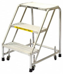 Ballymore - 28-1/2" 3 Step Ladder - Rolling Safety Ladder, 300 Lb Capacity, 28-1/2" Platform Height, 20" Base Width x 25" Base Depth, Solid Ribbed Tread - Americas Tooling