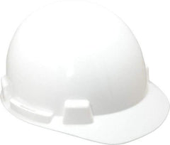 MSA - ANSI Type I, Class E Rated, 4-Point, Ratchet Adjustment Hard Hat - Size 6-1/2 to 8, White, Standard Brim - Americas Tooling