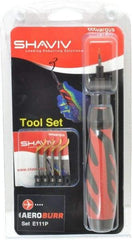 Shaviv - 7 Piece Hand Deburring Tool Set - E Blade Holder, E111P Blades, For Straight Edge, Hole Edge, Hole Inner Surface, Flat Surface - Americas Tooling