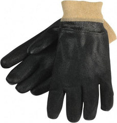 MCR Safety - Size L (9), 10" Long, 59 mil Thick, Supported, PVC Chemical Resistant Gloves - Textured Finish, Fleece/Jersey Lined, Black - Americas Tooling