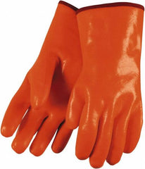 MCR Safety - Size L (9), 12" Long, 28 mil Thick, Supported, PVC Chemical Resistant Gloves - Smooth Finish, Fleece/Jersey Lined, Orange - Americas Tooling