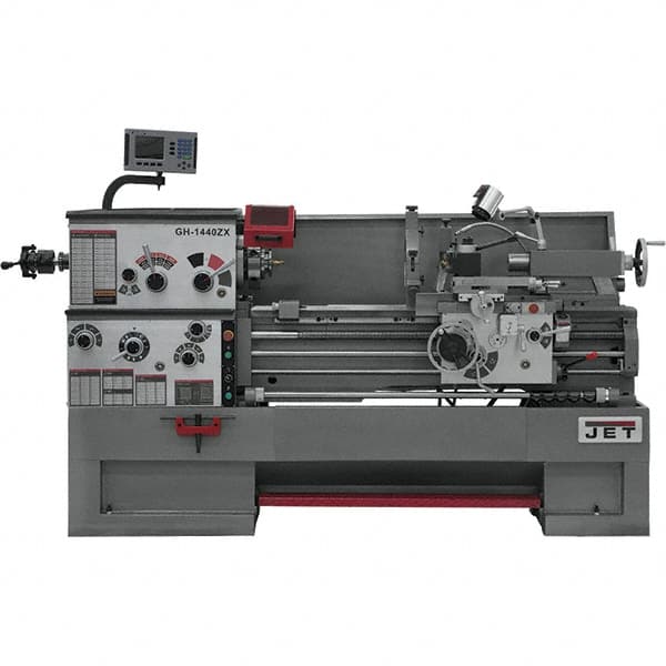 Jet - 14" Swing, 40" Between Centers, 230 Volt, Triple Phase Engine Lathe - 7MT Taper, 7-1/2 hp, 42 to 1,800 RPM, 3-1/8" Bore Diam, 30" Deep x 58" High x 77-1/2" Long - Americas Tooling