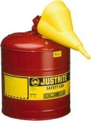 Justrite - 5 Gal 24-Gauge Coated Steel Body Self-Closing, Self-Venting, Full-Length Flame Arrester - 16-7/8" High x 11-3/4" Diam, Red with Yellow - Americas Tooling