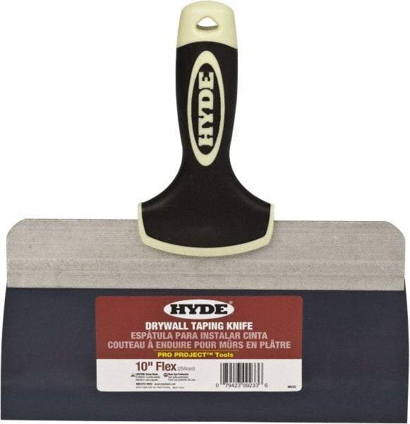 Hyde Tools - 10" Wide Spring Blade Tempered Steel Taping Knife - Flexible, Soft Grip Plastic Overmold Handle, 10-1/2" OAL - Americas Tooling