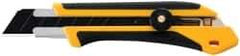 Olfa - Snap Utility Knife - 4.96" High Carbon Tool Steel Blade, Yellow & Black Elastomer & Fiber Reinforced Polymer Handle, 1 Blade Included - Americas Tooling