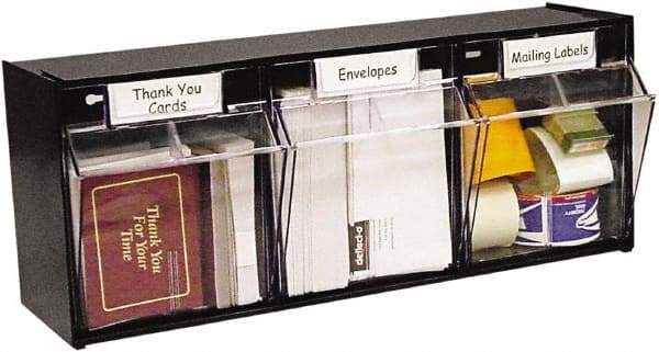 Deflect-o - 3 Compartment, 23-5/8 Inch Wide x 7-3/4 Inch Deep x 9-1/2 Inch High, Desk Top Organizer - Plastic, Black and Clear - Americas Tooling