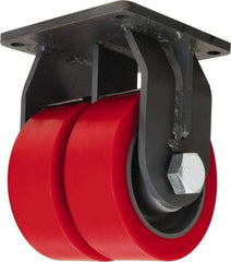 Hamilton - 12" Diam x 4" Wide x 15-1/2" OAH Top Plate Mount Dual Rigid Caster - Polyurethane Mold on Forged Steel, 14,400 Lb Capacity, Tapered Roller Bearing, 8-1/2 x 8-1/2" Plate - Americas Tooling