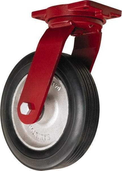 Hamilton - 12" Diam x 2-3/4" Wide, Rubber Swivel Caster - 800 Lb Capacity, Top Plate Mount, 6-1/8" x 7-1/2" Plate, Straight Roller Bearing - Americas Tooling