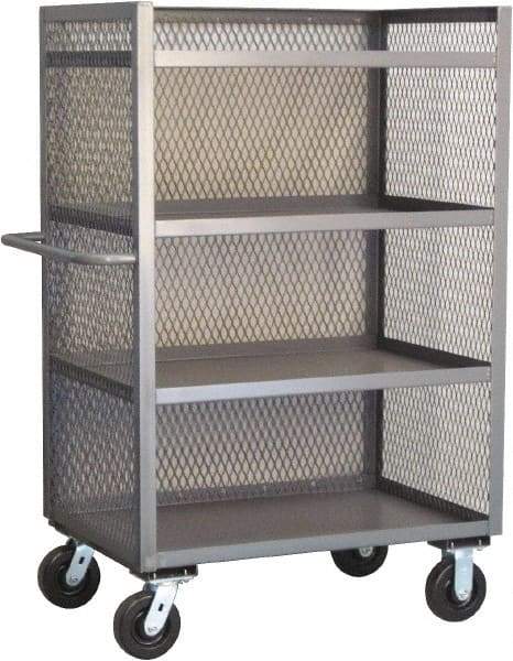 Jamco - 3,000 Lb Capacity, 4 Shelf, 3-Sided Steel Mesh Stock Truck - 24" Long x 60" Wide x 57" High, 6" Diam Phenolic Wheels - Americas Tooling