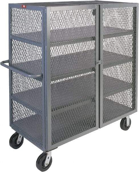 Jamco - 3,000 Lb Capacity, 4 Shelf, 4-Sided Steel Mesh Security Truck - 24" Long x 60" Wide x 57" High, 6" Diam Phenolic Wheels - Americas Tooling