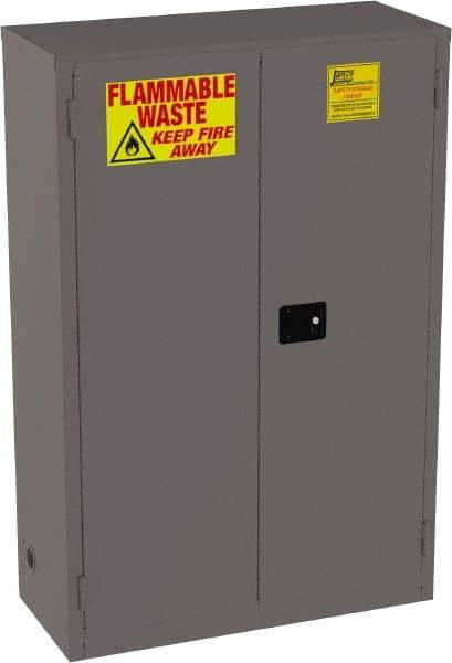 Jamco - 2 Door, 2 Shelf, Yellow Steel Double Wall Safety Cabinet for Flammable and Combustible Liquids - 65" High x 18" Wide x 43" Deep, Manual Closing Door, 3 Point Key Lock, 45 Gal Capacity - Americas Tooling