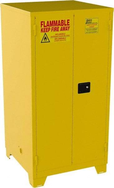 Jamco - 2 Door, 2 Shelf, Yellow Steel Double Wall Safety Cabinet for Flammable and Combustible Liquids - 70" High x 34" Wide x 34" Deep, Self Closing Door, 3 Point Key Lock, 60 Gal Capacity - Americas Tooling