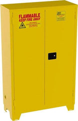 Jamco - 2 Door, 2 Shelf, Yellow Steel Double Wall Safety Cabinet for Flammable and Combustible Liquids - 70" High x 18" Wide x 43" Deep, Self Closing Door, 3 Point Key Lock, 45 Gal Capacity - Americas Tooling