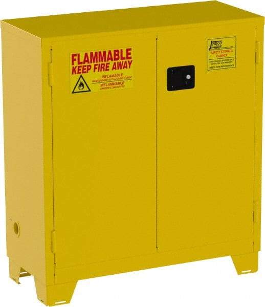 Jamco - 2 Door, 1 Shelf, Yellow Steel Double Wall Safety Cabinet for Flammable and Combustible Liquids - 49" High x 18" Wide x 43" Deep, Self Closing Door, 3 Point Key Lock, 30 Gal Capacity - Americas Tooling