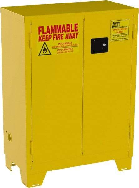 Jamco - 2 Door, 2 Shelf, Yellow Steel Double Wall Safety Cabinet for Flammable and Combustible Liquids - 49" High x 18" Wide x 34" Deep, Self Closing Door, 3 Point Key Lock, 28 Gal Capacity - Americas Tooling