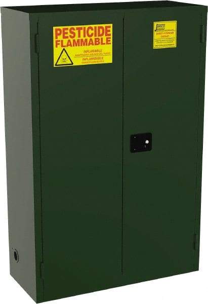 Jamco - 2 Door, 2 Shelf, Green Steel Double Wall Safety Cabinet for Flammable and Combustible Liquids - 44" High x 18" Wide x 43" Deep, Self Closing Door, 3 Point Key Lock, 45 Gal Capacity - Americas Tooling