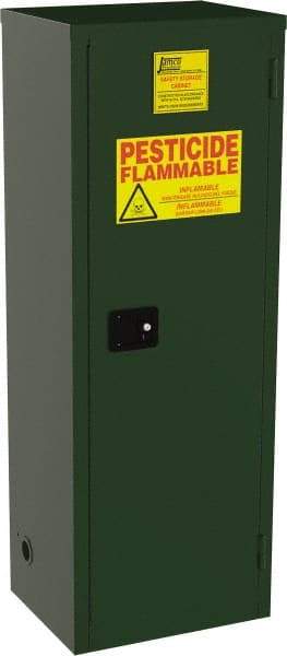 Jamco - 1 Door, 3 Shelf, Green Steel Double Wall Safety Cabinet for Flammable and Combustible Liquids - 65" High x 18" Wide x 23" Deep, Self Closing Door, 3 Point Key Lock, 24 Gal Capacity - Americas Tooling